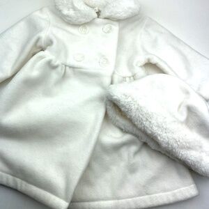 Starting Out Baby Coat & Hat Set Size 12m Girls Fleece Formal White Buttons 2pc